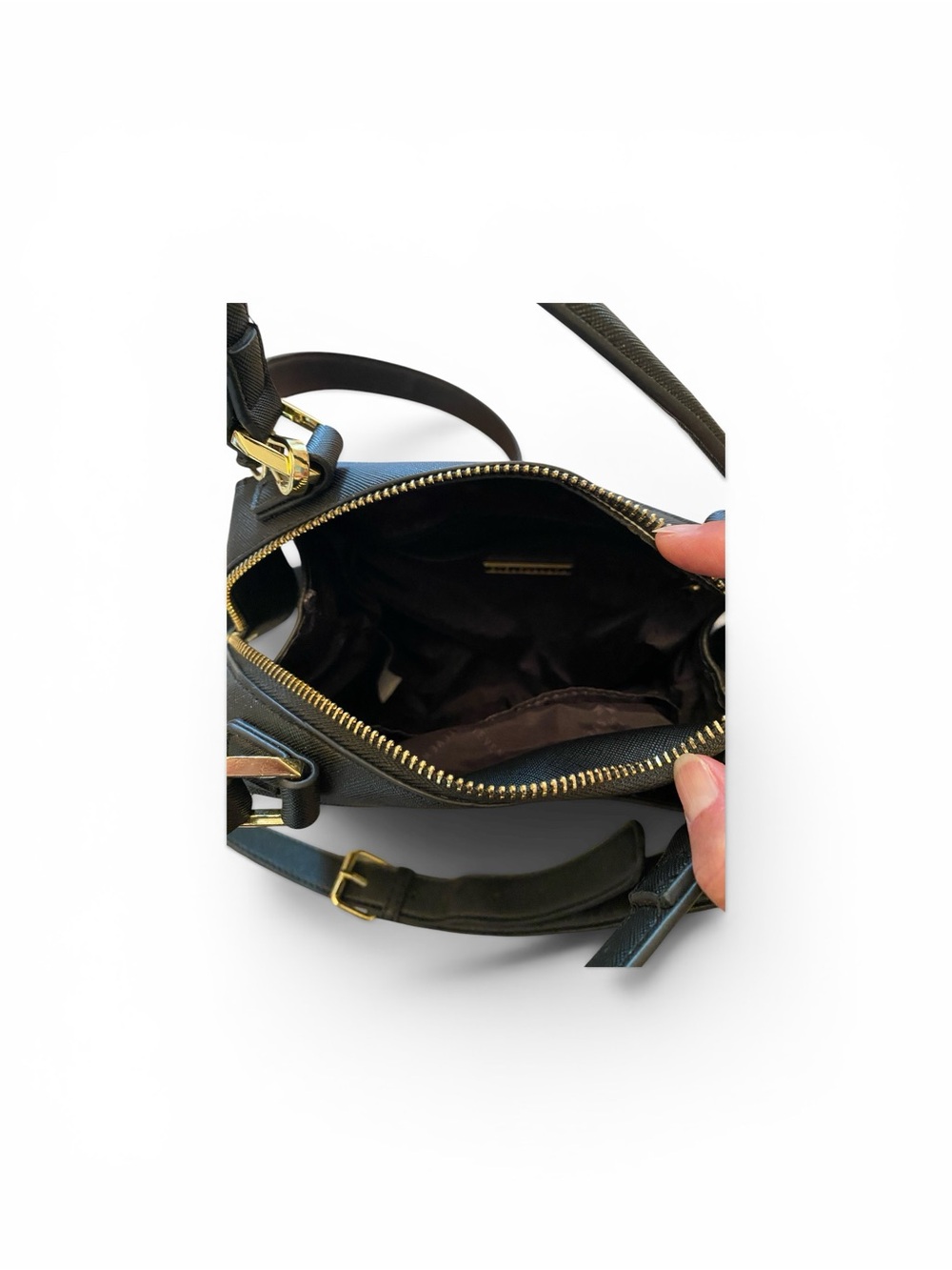 Steve Madden Black Leather Top-Handle Crossbody Bag with Gold Accents - Picture 8 of 15